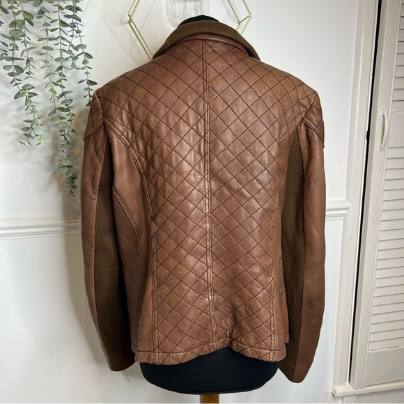 Michael kors brown tan leather with wool collar aviation style bomber jacket xl - Picture 4 of 12